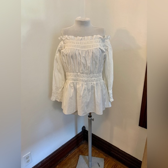 VTG Ninety Cotton Peasant Whit Off Shoulder smocked Pirate Victorian Top y2k 90s - Picture 1 of 13
